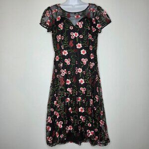 Modcloth Womens Black Mesh Floral Embroidered Dress Size L Feminine Fairy Whimsy